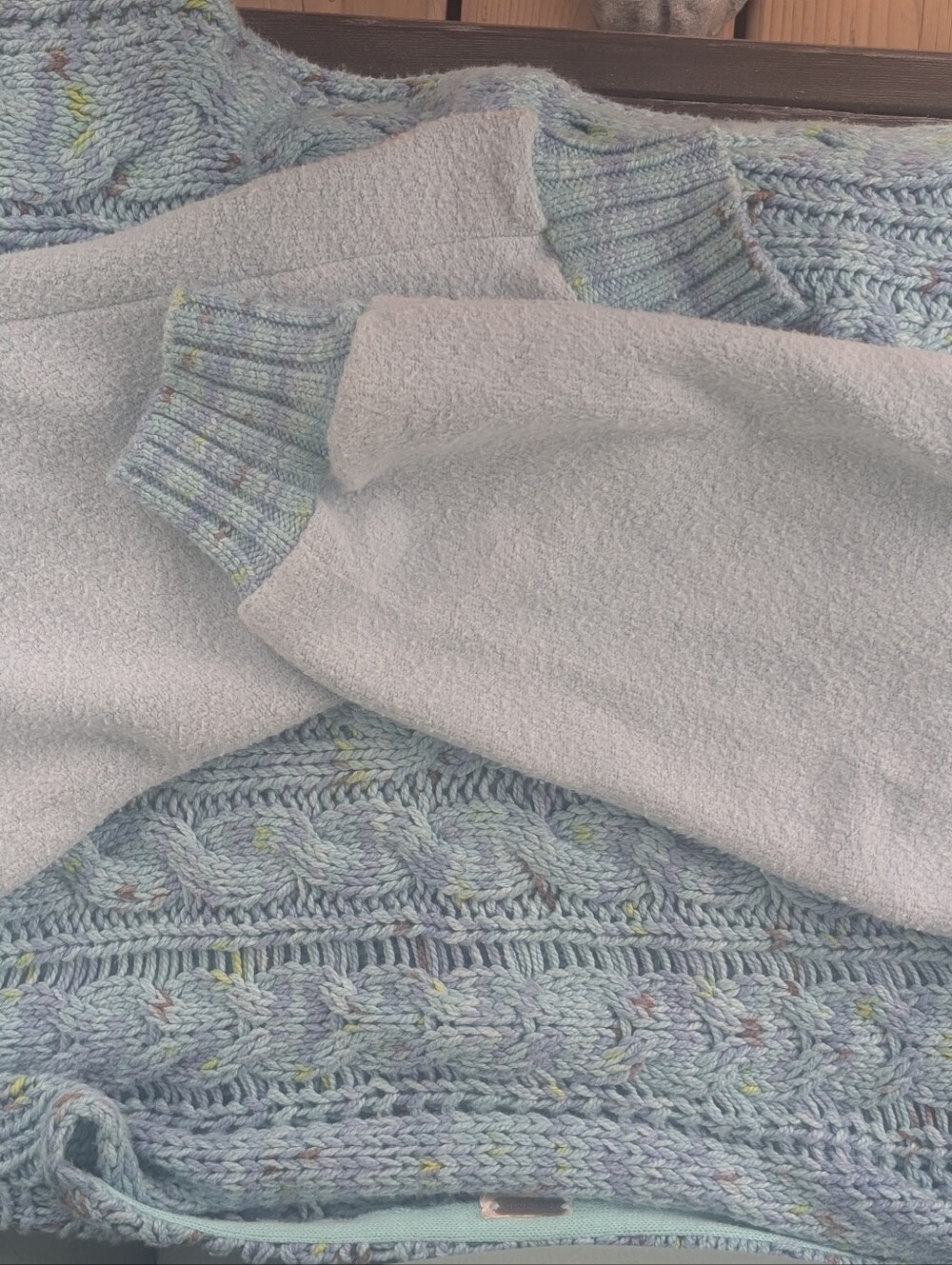 Free People Oversized Speckled Light Blue Cable Knit Sweater Women's Size Large - Picture 10 of 16